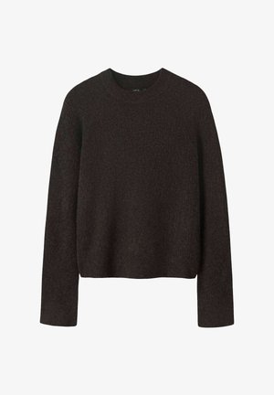 Dunkelbrauner Pullover mit strukturiertem Finish, rundem Halsausschnitt und langen Ärmeln. Einfaches Design mit einem lockeren, cropped Schnitt.