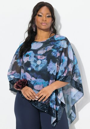 Ulla Popken FLORAL PRINT ASYMMETRIC LAYERED - T-shirt print - marine