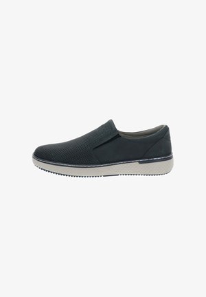 Scarpa casual nera slip-on con tomaia traforata, pannelli laterali elastici, suola bianca imbottita e suola esterna texturizzata per una migliore aderenza.