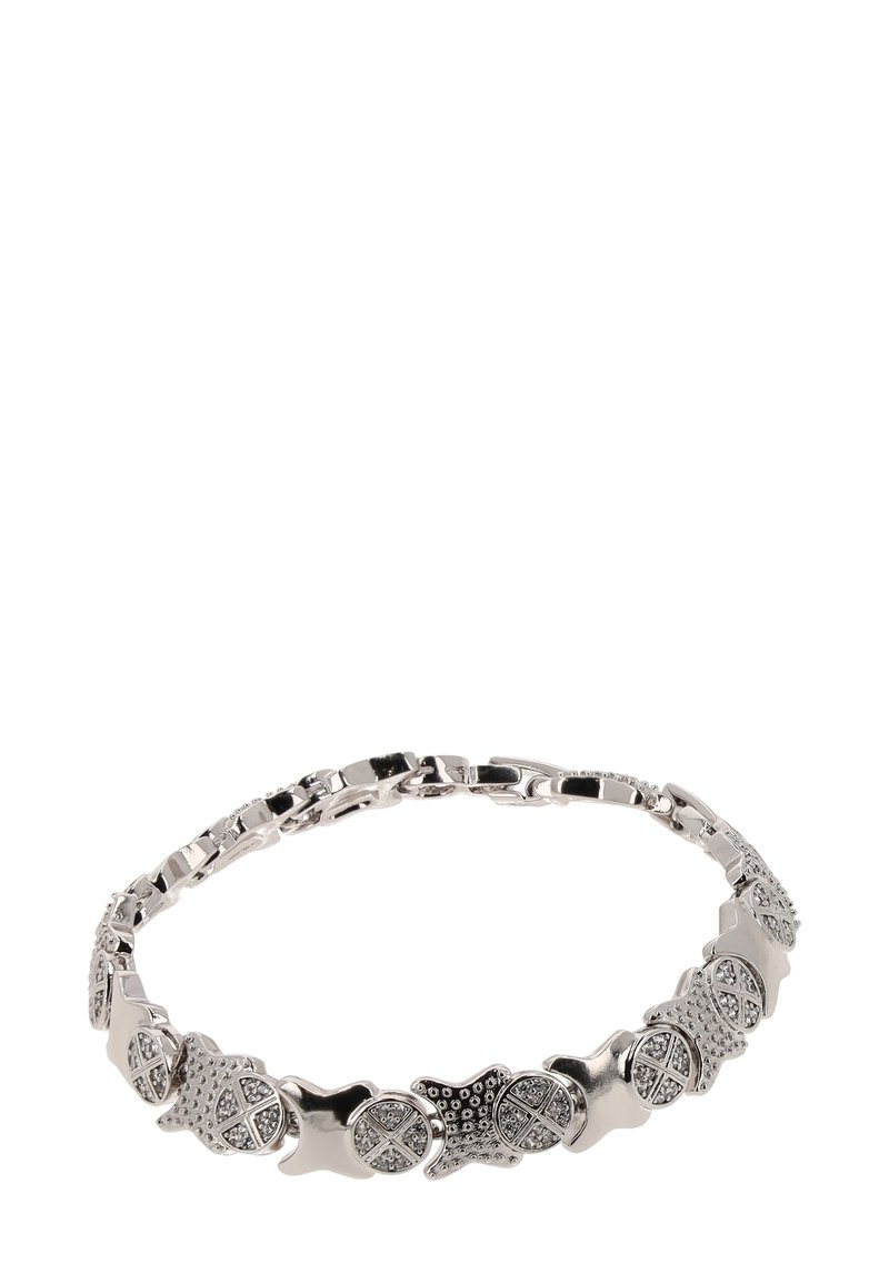 Hopeaketina hopea, joka sisältää toisiinsa kytkeytyviä tähti- ja ympyrämuotoja, teksturoituja koristeita ja sileitä kiillotettuja osia kontrastia varten.