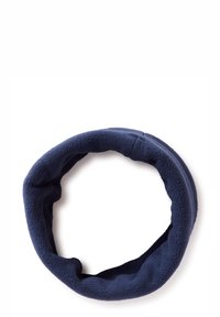 Námořnicky modrý fleecový náušník s kruhovým designem. Jemná textura, jednotný tvar a žádné viditelné zapínání nebo vzory.