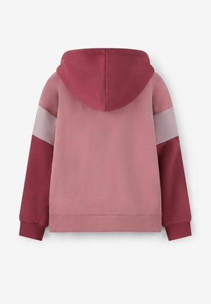 Hoodie met een gradient ontwerp in verschillende tinten roze en rood, met contrasterende mouwen en ribgebreide manchetten. Zachte textuur.