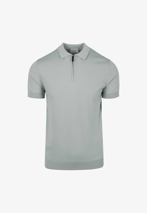 Lichtgroene polo met korte mouwen, gemaakt van glad gebreide stof, met een ritskraag en ribgebreide manchetten. Eenvoudig, modern ontwerp.