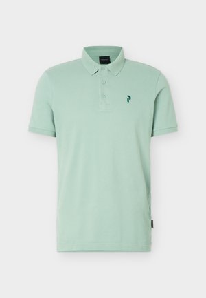 Mintgroen heren poloshirt met korte mouwen, drie knopen en een klein donker logo op de linkerborst.