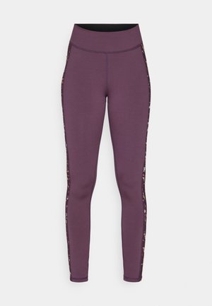 Paarse hoge taille legging met gemusterde zijpanelen, naadloos ontwerp en nauwsluitende enkel lengte, geschikt voor sportkleding.