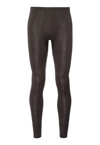 Dunkelbraune thermische Leggings mit einem engen Design, aus weichem, dehnbarem Material, mit verstärktem Vorderteil und elastischem Bund.
