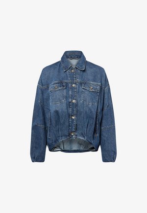 Jeansjacke in hellblau mit einem leicht verkürzten Design. Verfügt über einen Umlegekragen, eine Knopfverschlüsse, zwei Fronttaschen und einen elastischen Saum.