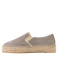 Textuur slip-on espadrilles in lichtbruin met een geweven bovenwerk, beige accenten en een zool van jute touw. Vlakke en ronde neusontwerp.