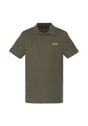 Oliven grøn polo skjorte lavet af bomuld. Har en klassisk krave, tre knapper og et lille broderet logo på venstre bryst.