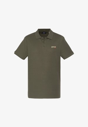 Oliven grøn polo skjorte lavet af bomuld. Har en klassisk krave, tre knapper og et lille broderet logo på venstre bryst.