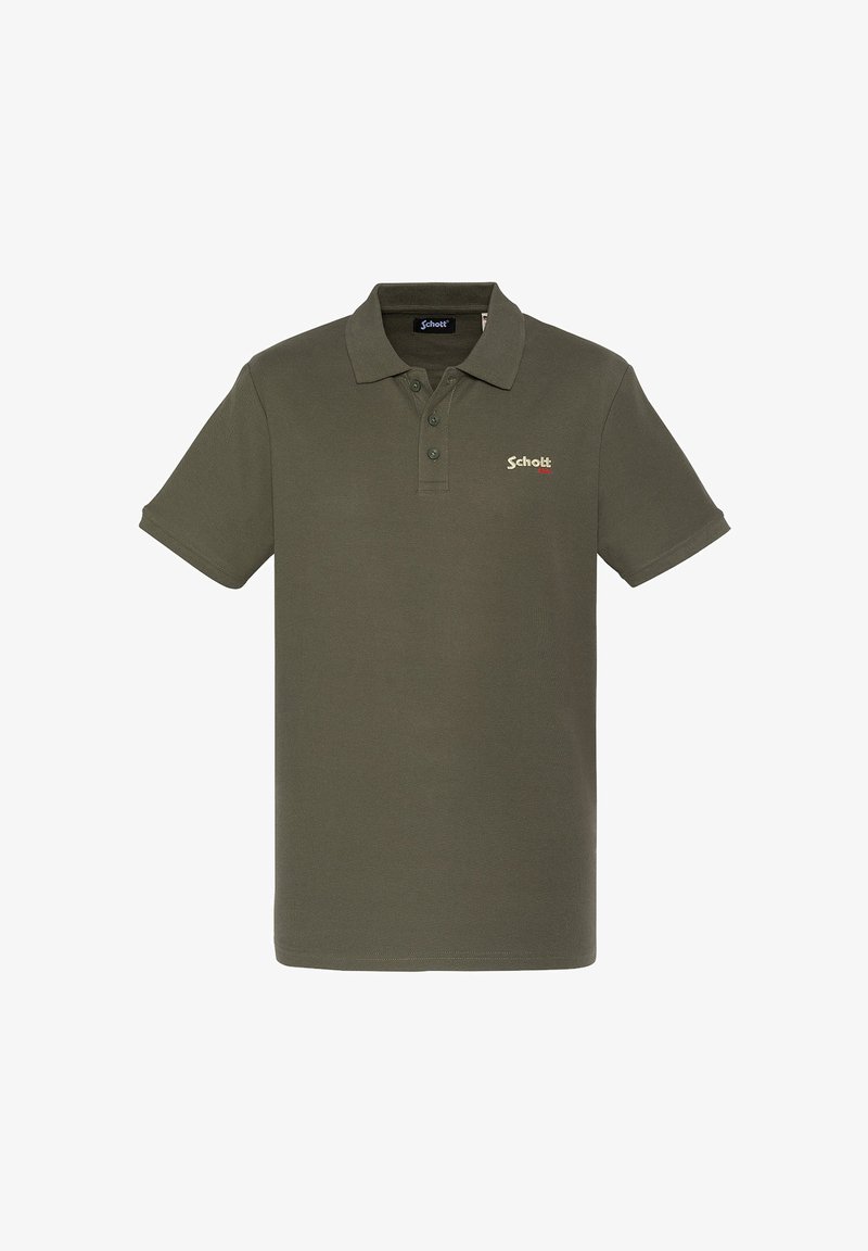 Polo shirt vert olive en coton. Caractéristiques : col classique, trois boutons et un petit logo brodé sur la poitrine gauche.
