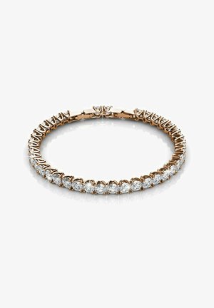 Armband aus Roségold mit einer durchgehenden Reihe runder, brillantgeschliffener, klarer Edelsteine; verkettetes Design mit sicheremverschluss.