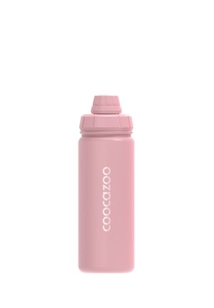 Pink reusable water bottle with wide screw cap and "coocazoo" logo printed vertically on the side.