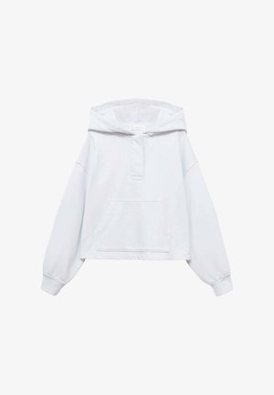 Jasnoniebieska bluza z kapturem, z kieszenią z przodu, luźny krój, ściągacze na rękawach i dekolt w stylu henley. Wykonana z miękkiego, oddychającego materiału.
