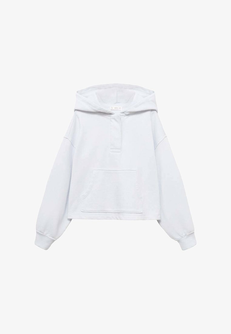 Svetlo modra kapuca s sprednjim žepom, ohlapen kroj, rebrasti manšeti in henley-stil ovratnikom. Narejena iz mehkega, zračnega materiala.