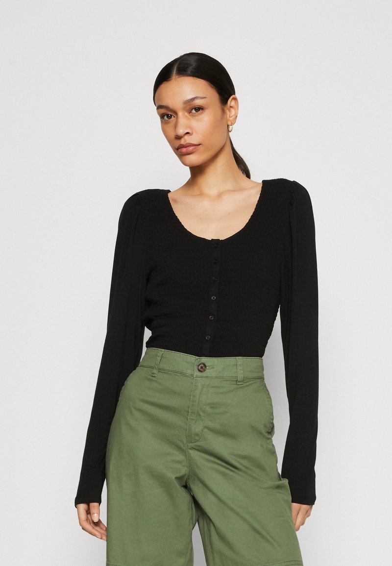 GAP SMOCKED BUTTON FRONT Long sleeved top black Zalando.co.uk