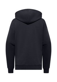 Felpa grigia scura con tasca a marsupio, maniche lunghe e un ampio cappuccio. Texture morbida, polsini e orlo a coste. Design classico a collo alto.