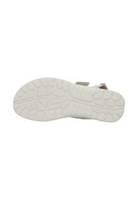 White rubber shoe sole with a textured grip pattern, featuring a smooth upper section in light gray and an adjustable strap on the side.