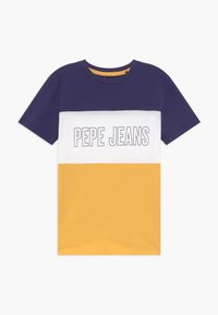 Tričko s krátkým rukávem s blokovým designem v námořnické modři, bílé a žluté barvě. Na přední straně je nápis "PEPE JEANS" tištěný tučným písmem. Materiál bavlna.