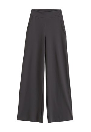 Sorte bukser med vidde i benene, med lynlåslommer i siderne og høj talje, designet til en løs og behagelig pasform.