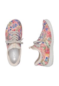 Bunte Sneakers mit Blumenmuster auf einer hellrosa Basis, Schnürverschluss und Reißverschlussakzent. Mit einer strukturierten Gummisohle.