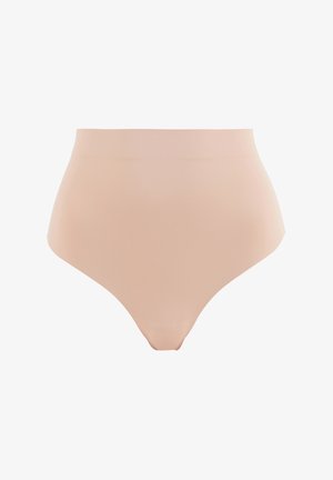 High-waisted bikini in een nude tint, gemaakt van soepele, rekbare stof zonder zichtbare naden en een naadloos ontwerp voor een strakke uitstraling.