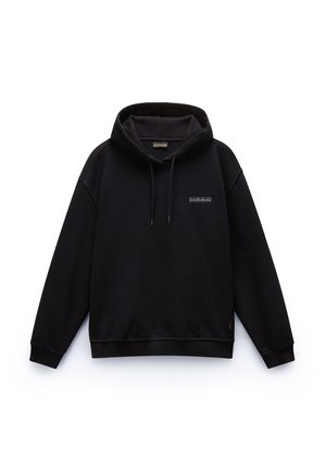 Zwart sweatshirt met capuchon, ribgebreide manchetten en een kangoeroe-achtige zak. Heeft een klein logo in het midden en een ontspannen pasvorm. Zachte katoenmix.