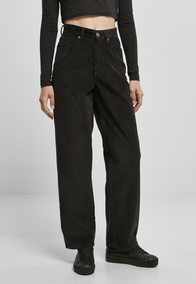 Urban Classics LADIES HIGH WAIST 90´S WIDE LEG CORDUROY PANTS - Kalhoty - black