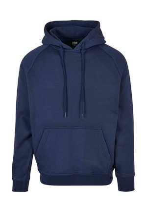 Námořnická modrá mikina s klokankou, šňůrkami a manžetami s žebrováním. Vyrobená z měkké látky, s uvolněným střihem a raglánovými rukávy.