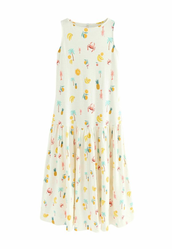 REGULAR FIT - SLEEVELESS DROP WAIST CREW NECK - Maxikleid - ecru tropical print