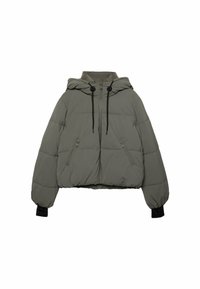 Stradivarius HOODED RUBBERISED PUFFER - Zimska jakna - khaki