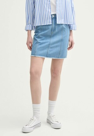 Minirock - used bleached blue denim