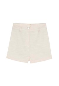 Vaaleanbeige shorts, jotka on valmistettu teksturoidusta kankaasta. Niissä on etupainike suljenta ja kaksi sivutaskua. Muotolaatuinen design ja lyhyt leikkaus.