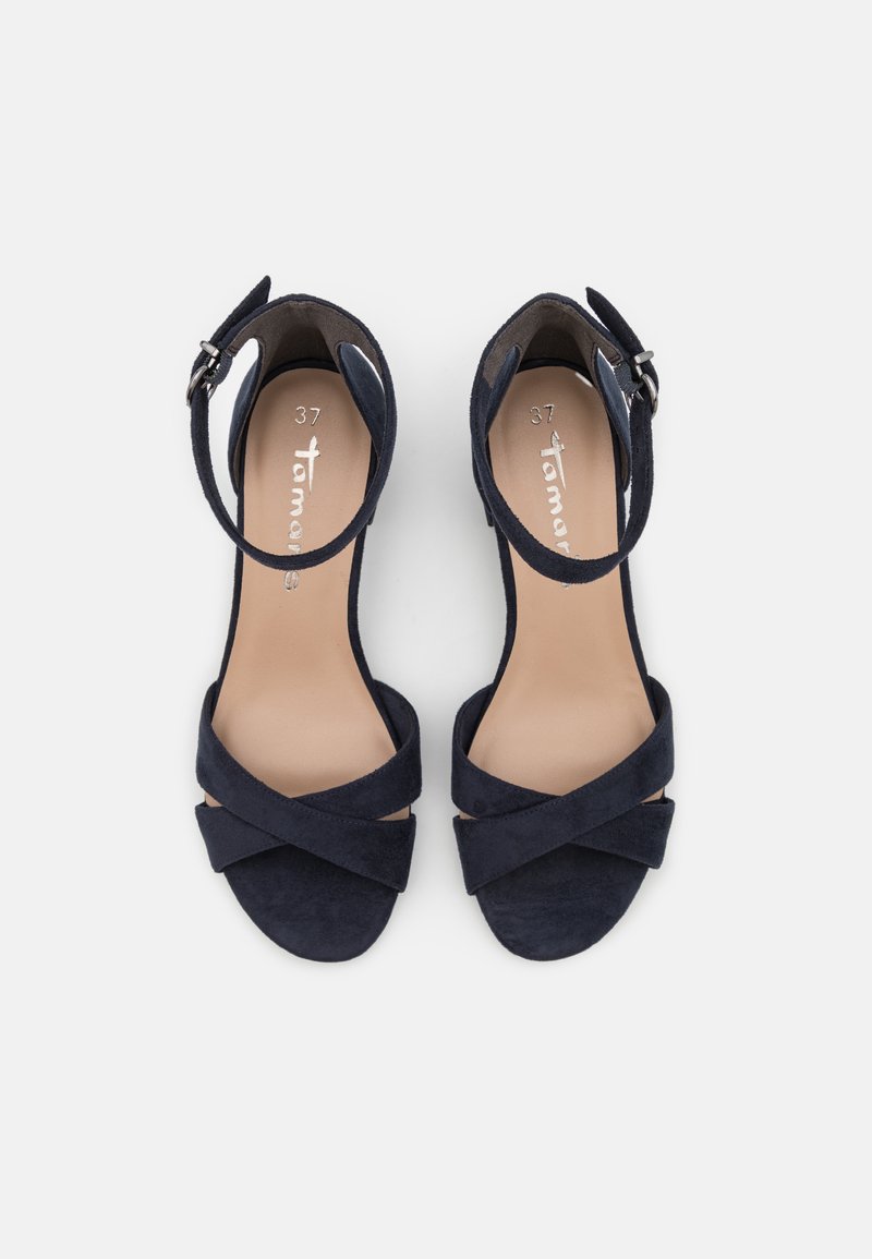 Sugar - Sandalias De Tacón De Bloque Para Mujer, Puntera Abierta, Correa Al Tobillo, Zapatos De Vestir Cómodos Para Bodas Y Uso Casual, Marino, 23 Cm