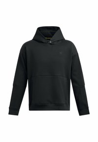 Czarna bluza z kapturem z przednią kieszenią, wyprofilowanym kapturem i subtelnym akcentem z logo. Wykonana z miękkiego, gładkiego materiału z prążkowanymi mankietami.