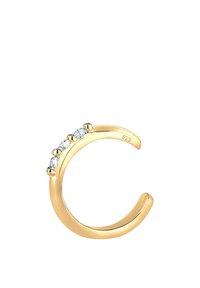 Anillo de plata esterlina 925 chapado en oro con diseño abierto, que presenta cuatro piedras transparentes engastadas en fila en un lado.