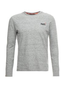 Pitkähihainen harmaa t-paita, valmistettu pehmeästä kankaasta. Paidassa on pyöreä pääntie ja vasemmassa rinnassa pieni logo. Sileä pinta, rento tyyli.