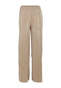Pantalon large beige en velours côtelé. Caractérisé par une taille élastique pour plus de confort et une texture lisse et douce.