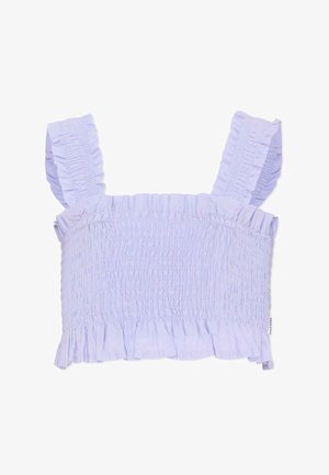 Lavendelgekleurde cropped top met brede geruffelde bandjes, geplooide taille en geruffelde zoom, gemaakt van lichtgewicht stof.