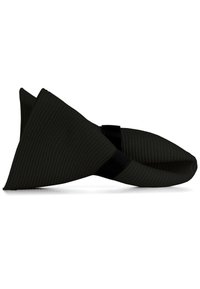 Schwarzer Stoffhut mit gerippter Textur, der mit einer auffälligen Schleifenakzentuierung und einem breiten, strukturierten Rand versehen ist.