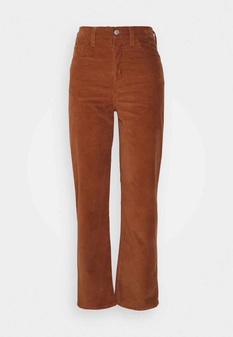 Eisenfarbene Cordhose mit hoher Taille, geraden Beinen und strukturierter Oberfläche. Mit einem vorderen Knopf- und Reißverschluss.