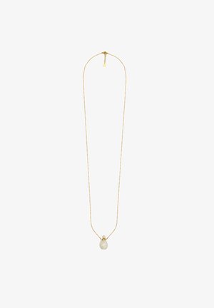 Gold chain necklace featuring a smooth, cream-colored pendant with a rounded shape. Simple design with a delicate texture.