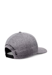 Gray cap with a textured fabric. Features a curved brim, adjustable strap, and embroidered "COFFEE CLUB" logo on the back.
