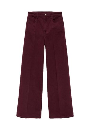 Pantalones de pierna ancha burdeos fabricados en una suave mezcla de algodón, con cierre de botón en el frente, dos bolsillos laterales y un dobladillo limpio.