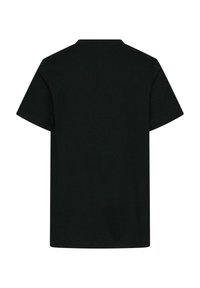 Svart bomull T-skjorte med kortermet, rund hals og et enkelt, ensfarget design. Glatt tekstur, ingen synlige logoer eller mønstre.