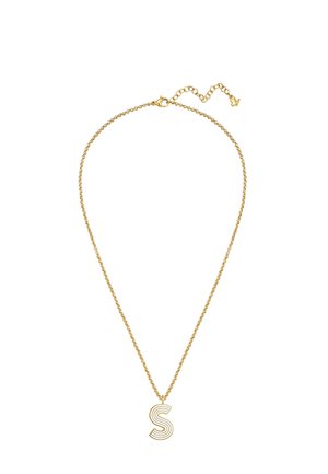 Collar delicado de cadena de oro con un colgante en forma de letra S a rayas y un cierre ajustable con eslabones extra.