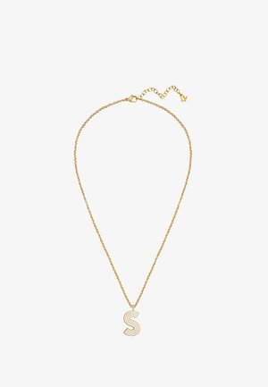 Collier chaîne en or délicat avec un pendentif en forme de lettre S rayée et un fermoir ajustable avec des maillons supplémentaires.