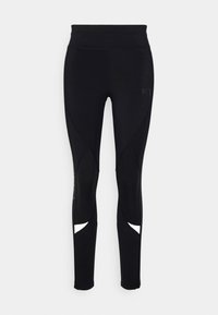 Leggings neri con vita alta, dotati di dettagli in mesh e riflettenti lungo i lati. Realizzati in materiale elastico e traspirante.