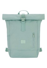 Világos menta zöld anyagból készült roll-top hátizsák. Felső csatos záródással, első cipzáras zsebbel és állítható pántokkal rendelkezik. Simogató tapintású felület.