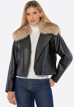 ISOLIERTE FÜR MIT PELZKRAGEN - Veste en similicuir - black